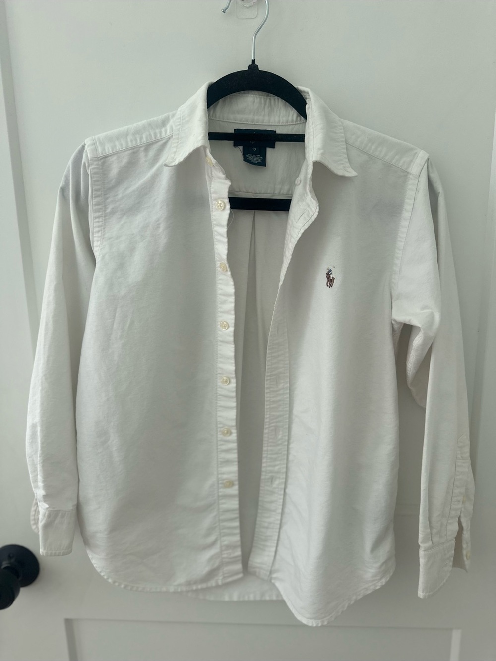 Ralph Lauren White Long-Sleeve Button-Down Shirt with Polo Logo